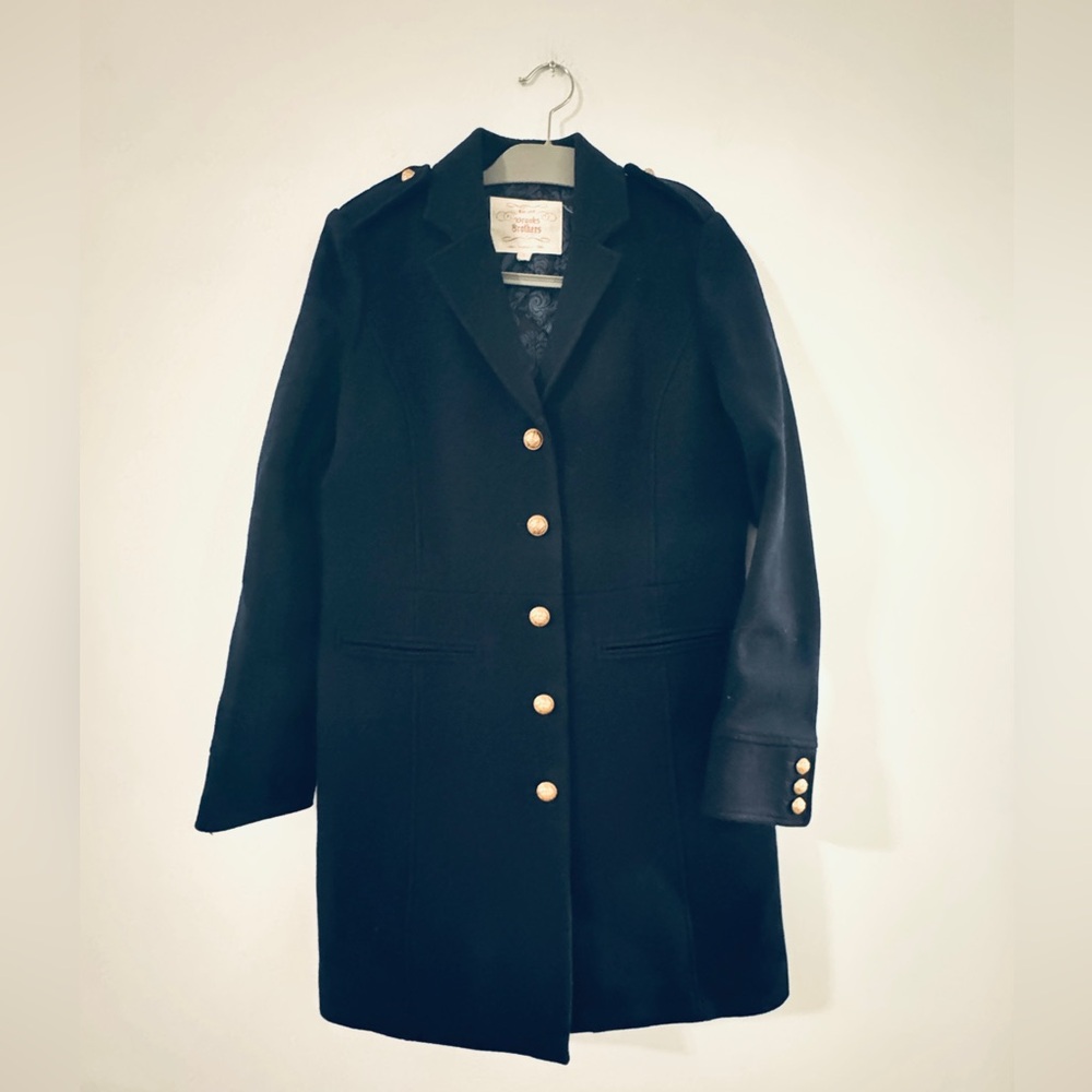Brooks Brothers Navy Wool Pea Coat with Gold Buttons